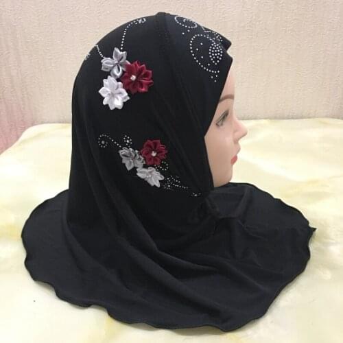 H1325 beautiful small girl hijab with rhinestones and small flowers,small muslim scarf,fast delivery