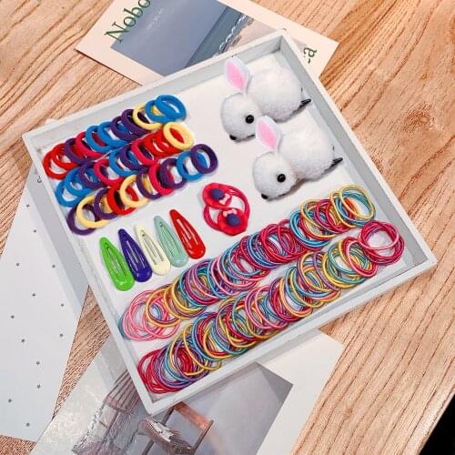 New 1Set Cute Hair Accessoires Set For Girl Candy Colors Hair Clip Elastic Hair Bands Rabbit Hairpin Cartoon Headdress