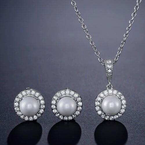 2021 New Luxury Round Simulated Pearl Dubai Jewelry Sets for Women Anniversary Gift Jewelry Bulk Sell J6465