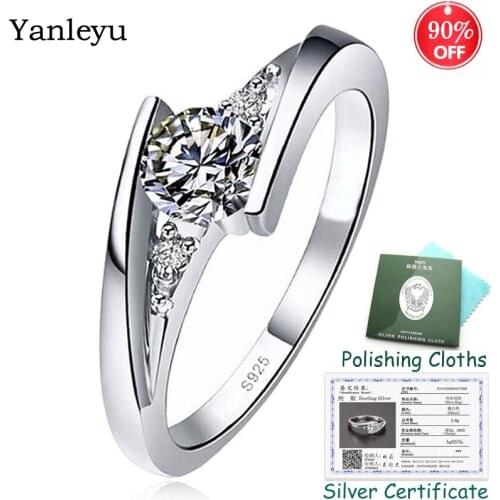 Send Silver Certificate ! Yanleyu Luxury 100% 925 Sterling Silver Engagement Rings for Women 0.5ct Round Zircon CZ Ring PR235