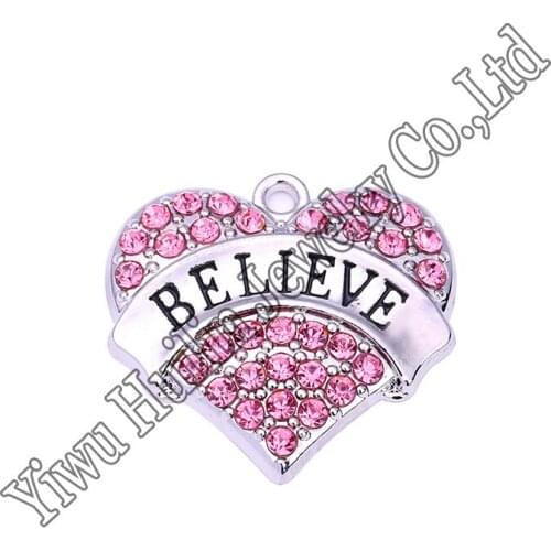 Fashion Believe Family Crystal Love Heart Pendant Rhinestone charm