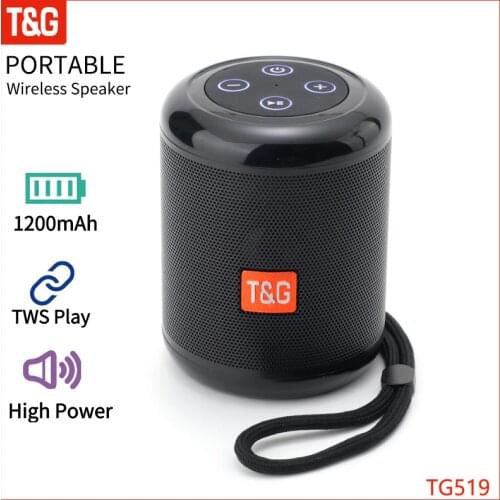 T&G High Power Portable Bluetooth Speaker 5W Outdoor Wireless Column Subwoofer Waterproof Super Bass Music Center AUX TF TG519