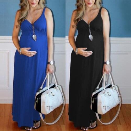 Maternity Casual Sleeveless Deep V Neck Summer Beach Maxi Long Dress Comfortable Pregnancy Photography Clothes