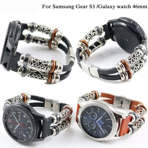 22mm Genuine Leather Strap for Samsung Gear S3 Frontier Classic Galaxy Watch 46mm Replacement Vintage Bracelet 22mm Watch Strap