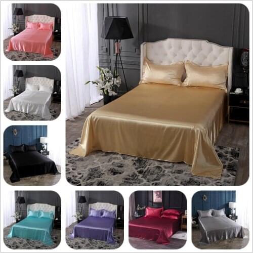 18 colors luxury satin silk flat bed sheet set single queen size king size bedspread cover linen sheets double full double sexy