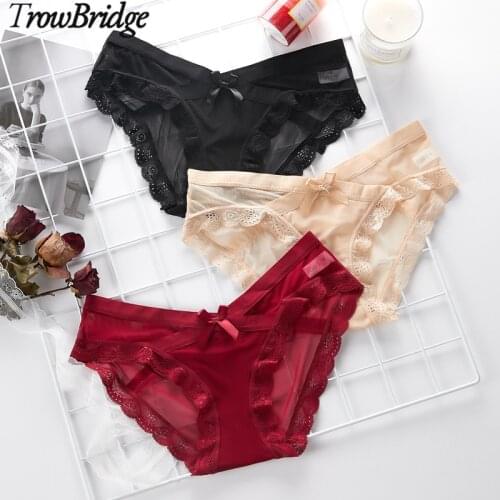 TrowBridge Sexy Lace Womens Panties Comfort Breathable Underwear Sweet Transparent Briefs Girls Hot Lingerie Healthy Underpants