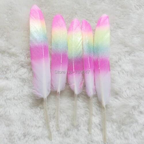 Feather top!50Pcs/lot!The Painting Goose Feathers,Unique Rainbow Feathers Wedding Feathers Hat Embellishment 10-15cm long