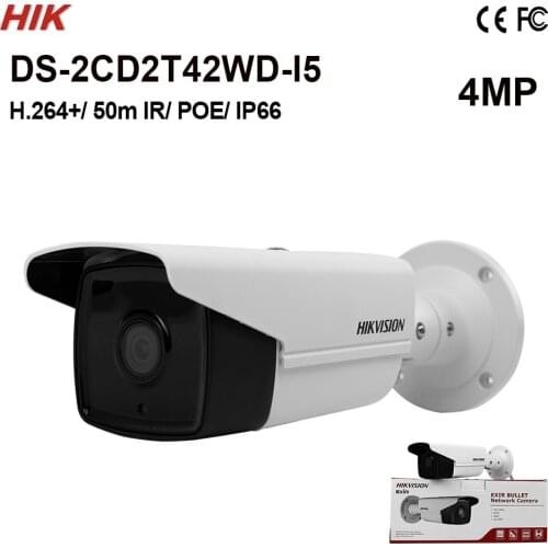 In stock DS-2CD2T42WD-I5 Original Hik 4MP Bullet Camera EXIR IR 50m IP67 EXIR LED 120dB WDR on sale IPC Christmas