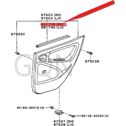 Right rear door glass inner sealing strip 2002-Toy ota SOL UNA VIOS glass inner bead (rear R) rear door glass inner bead. R