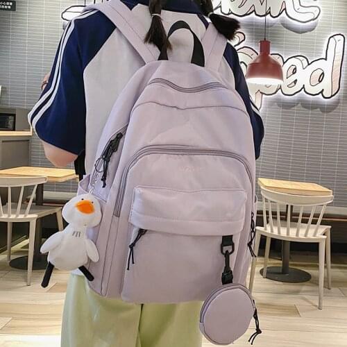 Waterproof Nylon Women Backpacks With Round Pocket Female Solid Color Back Pack Travel Bag Teenage Girls Schoolbag Backpack