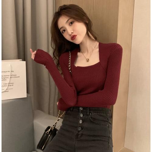 Women Autumn T shirt 2021 new U get sexy brim solid-colored long-sleeved undertakes tshirts AYX1201