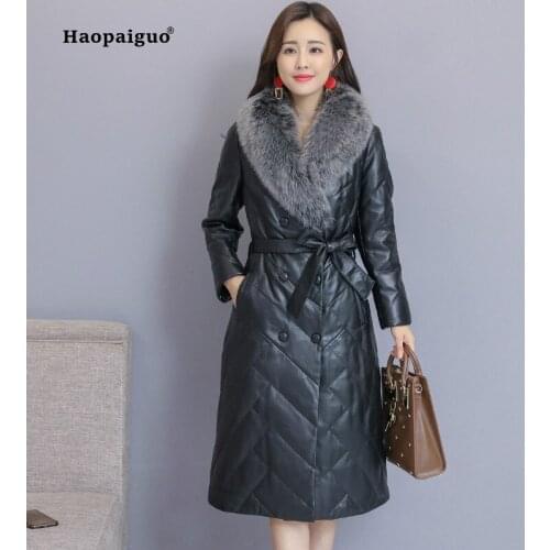 Women Autumn Winter Plus Size Coats 2018 Elegant Club Casual Full Sleeve Bow PU Faux Leather Down Jacket Long Coat Outwear Coats