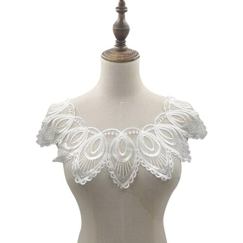 1Pcs 42cmX22cm Neckline Lace White Fabric Sewing On Handmade Applique DIY Womens Clothing Fashion Accessories