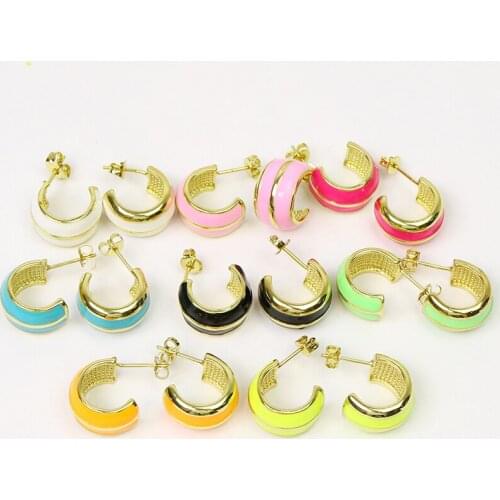 10 Pairs Enamel C Shape Round Stud earrings Colorful Enamel earrings Fashion Stud earrings jewelry Drop earrings for women 51505