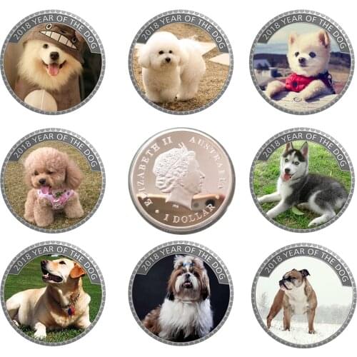 2018 New Year Gifts 999.9 Silver Coin The Dog Year Commemorative Metal Coins Art Crafts Puppy Gift Coins Set for Birthday Gifts