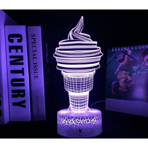 Ice Cream Cone Patter 3D LED Lamp Visual Illusion Acrylic Light Guide Plate White Cracked Base for Couple Festival Birthday Gift