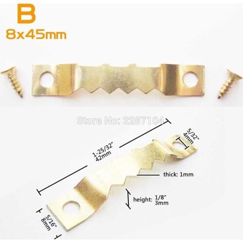 50pcs Golden Saw Tooth Sawtooth Picture Photo oil Painting Mirror Frame Hanger Hook with screw B 8x45mm Furniture Accessories
