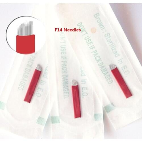 500pcs 14 Needles Permanent Makeup Manual Eyebrow Tattoo Needles Blade For 3D Embroidery Microblading Tattoo Pen Machine