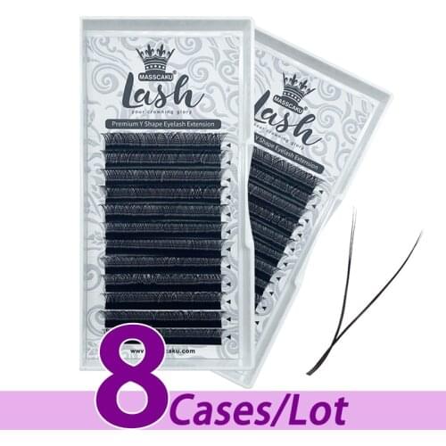8pcs/lot Wholesale russian volume lashes c/d curl premium Y Shape Lash YY Lashes Eyelash Extension with personal brand name