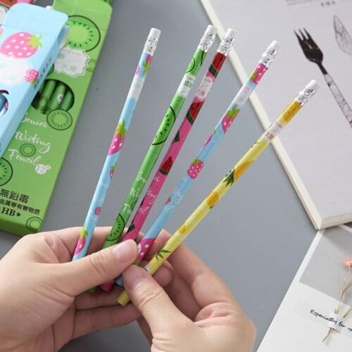 8packs/lot Cute Cartoon Fresh Fruit Standard HB Wood Pencils With Rubber Eraser Head Cartoon kids pencil gifts Wholesale