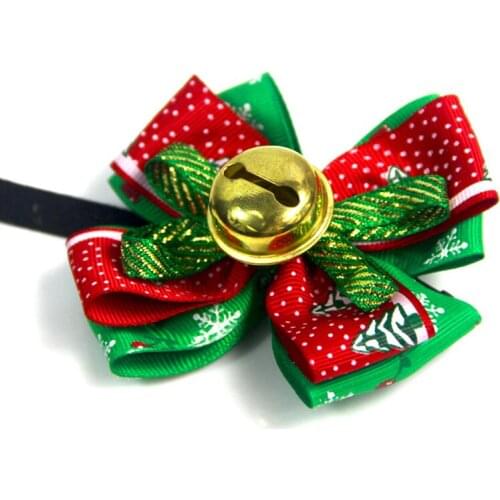 80PCS / LOT Pet Christmas Double Tie Big Bell Non-Slip Adjustable Dog Cat Bow Tie Collar
