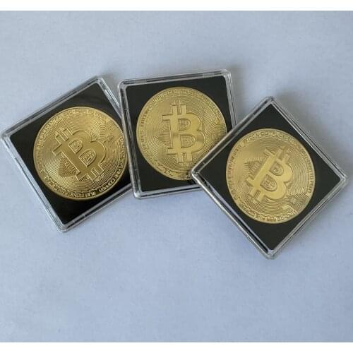 Acrylic Square case Package Souvenir Gold Plated Bitcoin Collectible Gift Art Collection Physical Commemorative Replica Coin