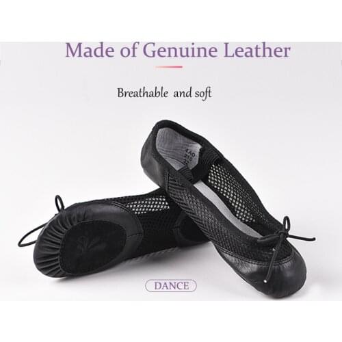 Ballet Slippers For Girls Women Leather Mesh Split Cow Suede Sole Ballet Flats Adjustable Durable Dance Shoes Gym Yoga Dancewear