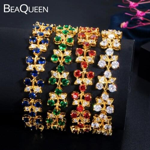 BeaQueen Luxury Cherry Shape Blue Green Red Cubic Zircon Indian African Gold Color CZ Crystal Bracelets Wedding Jewelry B195