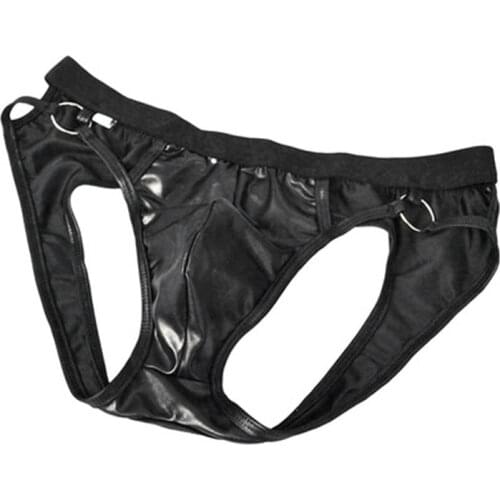 Sexy Men Thong G-string Jockstrap PU Leather Micro Bikini Exotic T-back Panties Gay buttocks Hollow Panties Latex Tangas Briefs