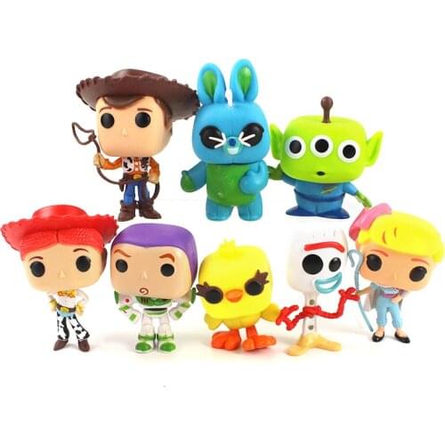 9-12cm 10pcs/Lot Toy Story Q Posket Bo Peep Woody Buzz Lightyear Jessie Forky Alien Duck PVC Action Figure Model Toys Doll