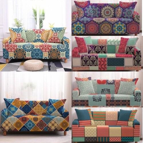 Bohemia Elastic Sofa Covers for Living Room, Dustproof Stretch Slipcovers Sectional Armchair Sofa Couch Cover 1/2/3/4 Seater