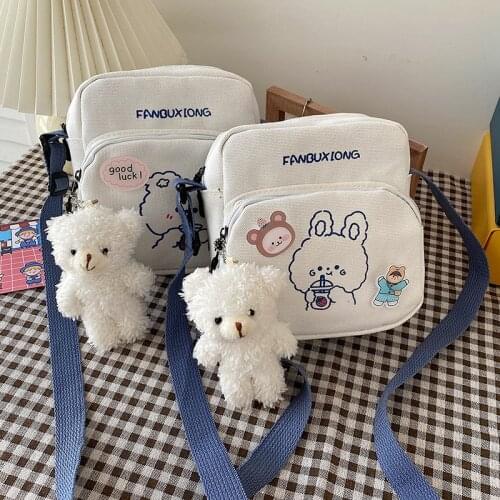 Cartoon cute bear student shoulder bag Korean casual simple canvas messenger bag