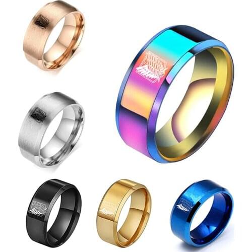 6 Colors Anime Attack on Titan Ring Levi Eren Mikasa Cosplay Props Wings of Liberty Freedom Scouting Legion Stainless Steel Ring