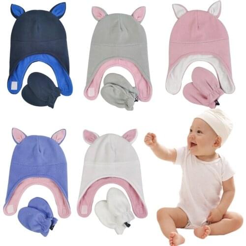 Baby Hat Gloves Set Skiing Warm Winter Beanie with Ear Flap Cap Mitten Kit Cold Weather Children Gifts Accessories 1-5 Years