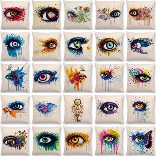 Beautiful Eyes Colorful Cushion Cover Home Decor Sofa Throw Pillow Case Polyester and linen 45x45 Watercolor butterfly dragonfly