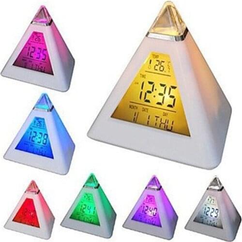 Creative Fashion Pyramid Digital Clock Temperature Clock 7 Colors LED Change Backlight LED Alarm Clock Time Date Display