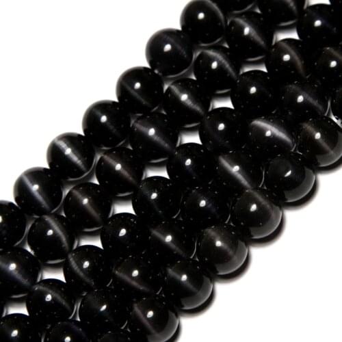 Round black crystal cat eye beads DIY loose beads spacer beads for jewelry making for bracelet making strand 15" wholesale