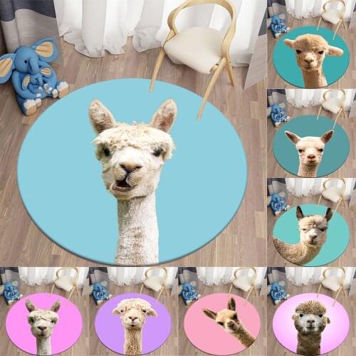Alpaca Round Carpet Childrens Rug Flannel Carpet for Living Room Animal Area Rugs Carpet In The Childrens Room