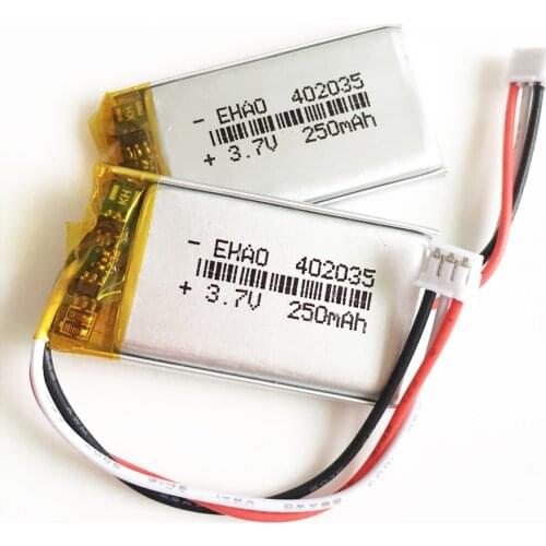 Lot 402035 3.7V 250mAh lithium polymer rechargeable battery JST ZH 1.5mm 3pin plug Lipo cells for MP3 GPS bluetooth headset