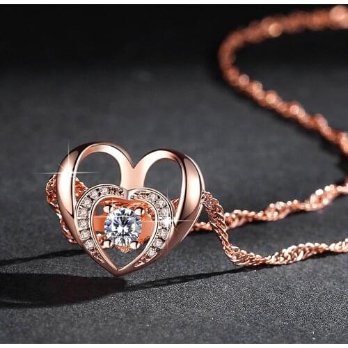 Cute Double heart pendant necklace full zircon love necklace
