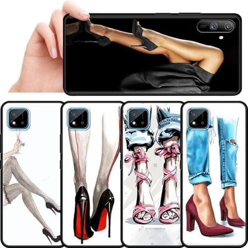 Fashion Girls High Heels Shoes Legs Cover for Realme 6 7 C21 C3 XT 5 X50 Pro 8 7i C11 C15 V5 5G GT Neo Cell Phone Case Coque