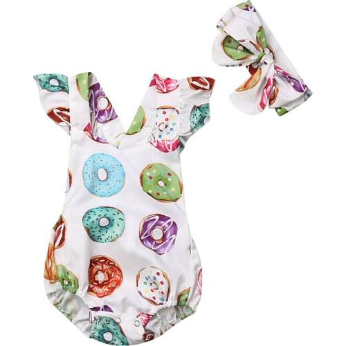 Fashion Newborn Kids Baby Girl Donuts Romper Jumpsuit Sunsuit Outfits Clothes