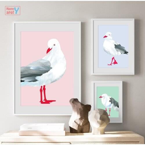 Cartoon Seagull Poster Animal Nursery Wall Art Canvas Painting Nordic Animal Print Picture For Baby Kids Room Modern Home Decor