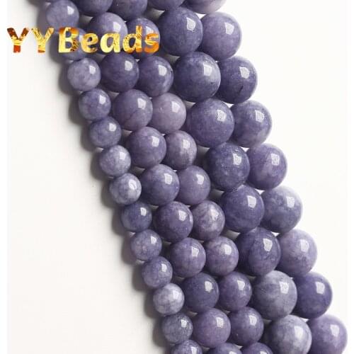 Natural Purple Lavender Jades Beads Purple Angelite Stone Round Beads For Jewelry Making DIY Charms Bracelets 15" 4 6 8 10 12mm