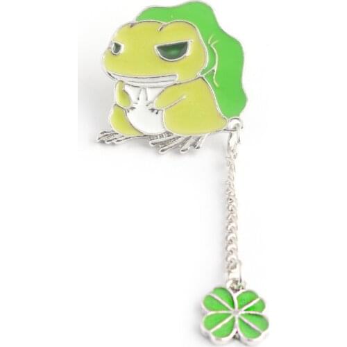 M2 New Arrival Hot Game Travel Frog Brooch Cute Green Frog Lucky Clover Enamel Pins Brooches For Boys and Girl Gift Jewelry