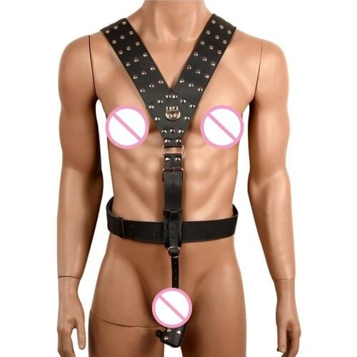 Sexy Leather Harness Men With Cock Ring Penis Bondage Sex Body Harness Male Chastity Device Belt Chest Erotic Sex Toys For Men