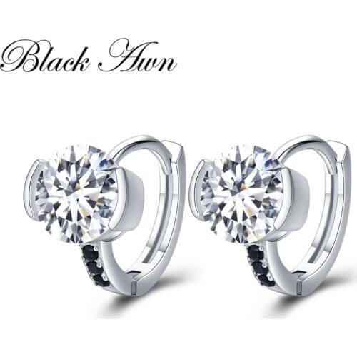 SODROV Classic 925 Sterling Silver Round Black Trendy Spinel Engagement Hoop Earrings for Women Fine Jewelry Bijoux TT201