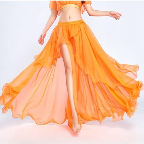 Chiffon Belly Dance Skirt Sexy High Splitting Bellydance Skirt Exotic Stage Dancing Wear Bollywood Performance Clothing DL3052