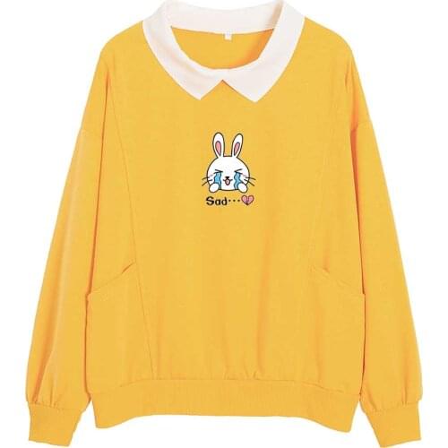 Sad Bunny Graphic Sweatshirt Kawaii Clothes Cute Pullover Hoodie Korean Tops Female Fashion Collar Winter Long Sleeve Top