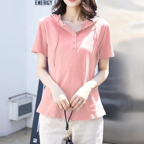 Loose Short-Sleeved T-shirt Women 's Hooded Cotton 2020 Summer New Style Korean -Style Women 's Wear Sports Women 's Tops 3XL